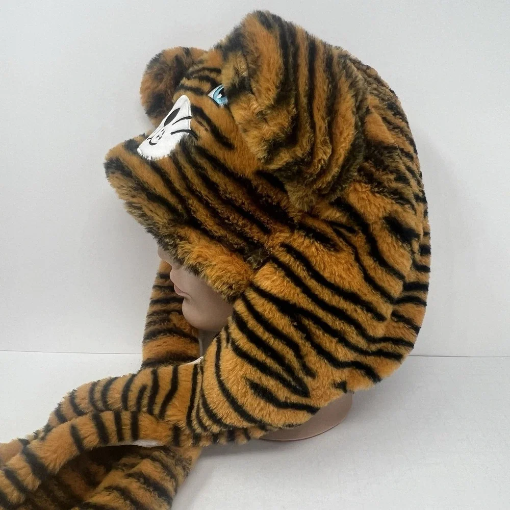 Tiger Plush Animal Wearing Winter Hat Soft Cute Fun Party Halloween Collectible